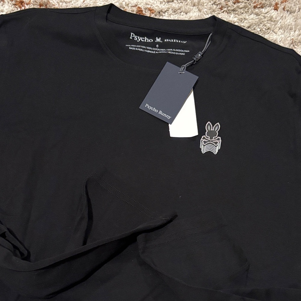 Psycho Bunny Black Long Sleeve Tee with White Logo